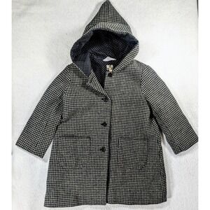 BONTON Paris Hooded Houndstooth Wool Blend Coat Girls Kids Size 4Y Black Gray